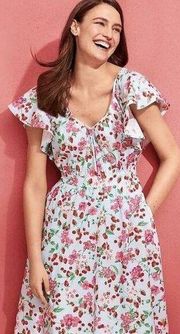 NEW Ann Taylor Strawberry Cherry Flutter Sleeve Flare Midi Dress Size 6 Petites