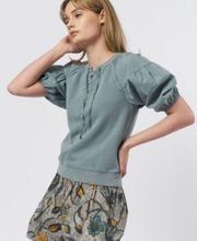 Ulla Johnson James Puff Short Sleeve Lace Up Top in Water Blue