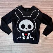 Skelanimals Women's Black White Jack The Rabbit Intarsia Pullover Sweater Medium