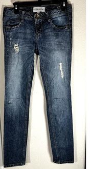 Rewind Jeans Juniors 5 Blue Skinny Low Rise Distressed Stretch Denim Casual