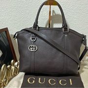 Gucci Dark Brown GG Charm Dome Leather Satchel