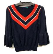 ava Multicolor Striped V Neck Bell Sleeve Pullover Sweater