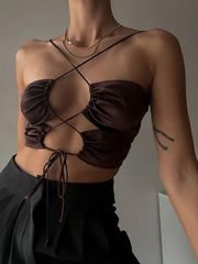 Satin Strappy Tie Top - Brown