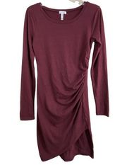 Leith Ruched Body-Con Long Sleeve Mini Dress in Red Tulip Hem Size Small