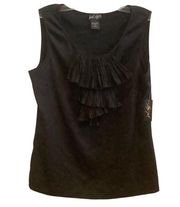 Lord and Taylor sleeveless ruffled front round neck black blouse tank top Sz 8