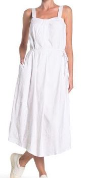 Draped Sleeveless Linen Blend Midi Dress Large Optic White New