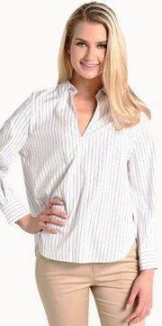 Vince Bar Stripe Swing Front Pullover Shirt Size M White Brown Blue