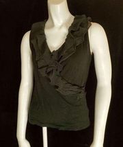 Lauren Ralph Lauren Petite Black Ruffle Faux Wrap Tank Top (P/S)