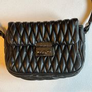 Mini Quilted Messenger Bag Black Faux Leather Flap Top Crossbody