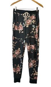 7th Ray Super Soft Floral Print Jogger Lounge Pants—Size Small