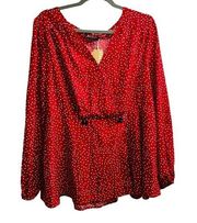 BLOOMCHIC Red With White Polka Dot Design Elastic Waist Top Size 14/16