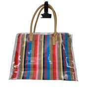 Vintage Perry Ellis reversible stripes to red vinyl tote