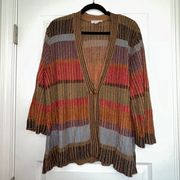 Color Block Print 3/4 Length Sleeve One Button Cardigan Top