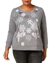 STYLE & CO WOMENS PLUS METALLIC GRAPHIC SWEATSHIRT