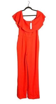 NWT Trina Turk Guests Ruffled Off Shoulder Jumpsuit Orange Straight Leg Lined 8