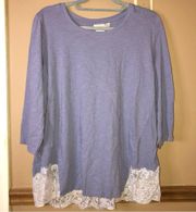 LOGO by Lori Goldstein Cotton Slub Knit Top with Lace Back Panel Purple large