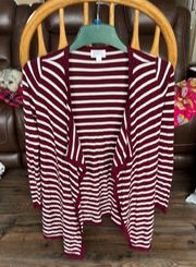 Market And spruce maroon and White Stripe Cardigan With Brown Elbow Patches
