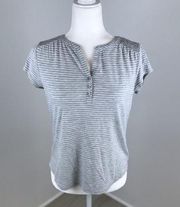 Liz Claiborne Grey Striped Button Front Top