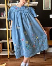 Vintage Denim Butterfly Mumu Babydoll Dress