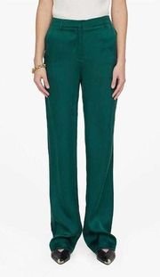 Anine Bing Emerald Green Classic Straight Leg Silk Pants Size 38 NWT