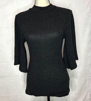 MINKPINK Black Open Back Ribbed Sweater Sz XS Lightweight Bell Sleeves