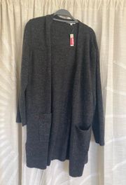 Black Speckled Long Cardigan With Pockets