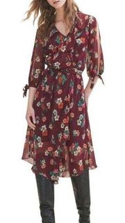 Maje Red Reselia Chiffon In Floral Print Mid Length Casual Maxi Dress