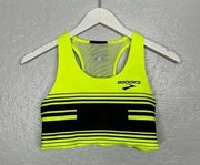 Brooks Women M Neon Yellow Black Elite Sports Bra Cropped Overlay Medium Support