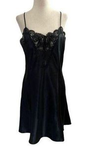 New York & Company Black Satin Sleepwear Lingerie Dress Women Size Large | 10-8