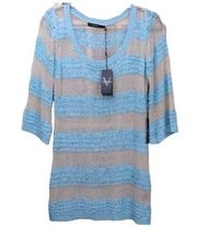 Vertigo Blue & Cream Striped Knit Tunic Sweater Size L