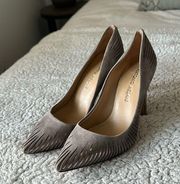 Antonio Melani Women's 6.5 Lasercut Pump Heels Gray Suede Dressy Cocktail Shoe