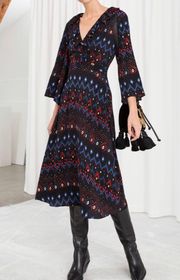 & OTHER STORIES Plunging Printed Midi Dress