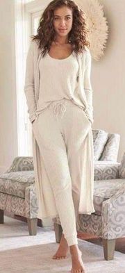 Venus 3-Piece Loungewear Set in Cotton Waffle Print, Oatmeal Cream Color Size 1X