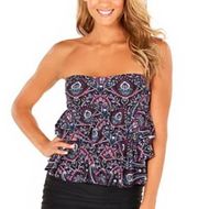 Island Escape Women's Blue/Purple Paisley Halter Tiered Bandini Swim Top sz 10