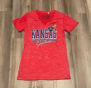 University of Kansas Jayhawks red heather v neck womens tshirt short sleeve size