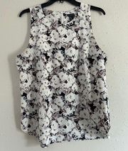 Paraphrase White Purple Sleeveless Floral Blouse Spring Formal Casual Large