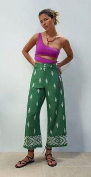 Womens Ladies Green Linen Blend Culottes / Cropped Trousers Size XS