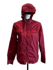 RVCA by PM Tenore Windbreaker Track Jacket Ruby Red Large Packable Hood Rare