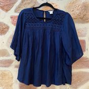 Navy Blue Boho Blouse