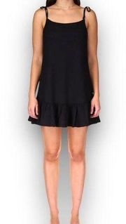 Sanctuary Mini Dress Tie Spaghetti Straps Square Neckline Ruffle Hem Black Med