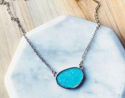 Turquoise Blue 18K Gold Necklace Jewelry Oval Druzy Stone Gem Boho Coastal NEW