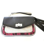 NEW BCBG Max Azria Black Leather Canvas Python WRISTLET Handbag Purse Sloan NWT