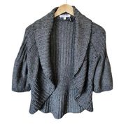 ELIZABETH AND JAMES Gray Open Bolero Sweater Ribbed Knit Cardigan Wool XS EUC