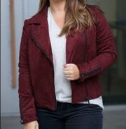 KUT Eveline Vegan Suede Moto Jacket Raisin Maroon Zip XS NWT