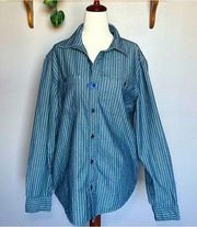 NWOT LL Bean Slightly Fitted Button Down Navy Blue Shirt with Pinstripes Medium