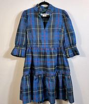 Gretchen Scott Teardrop Dress Plaidly Cooper Blue Above the Knee Length Small