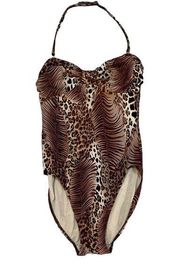 Vintage Newport News Swimsuit Womens Size 6 Tiger Safari One Piece Halter