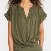 LOU & GREY LOFT Lyocell Olive Green Fluid Twill Tie Front Top NO SIZE TAG READ