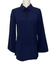 NWT Navy Blue Button Front Up Collared Shirt Dress Tunic Ponte Long Sleeve New