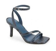 Open Edit Sandals Ladies Size 8.5 Blue Black Snakeskin Embossed Ankle Strap Heel